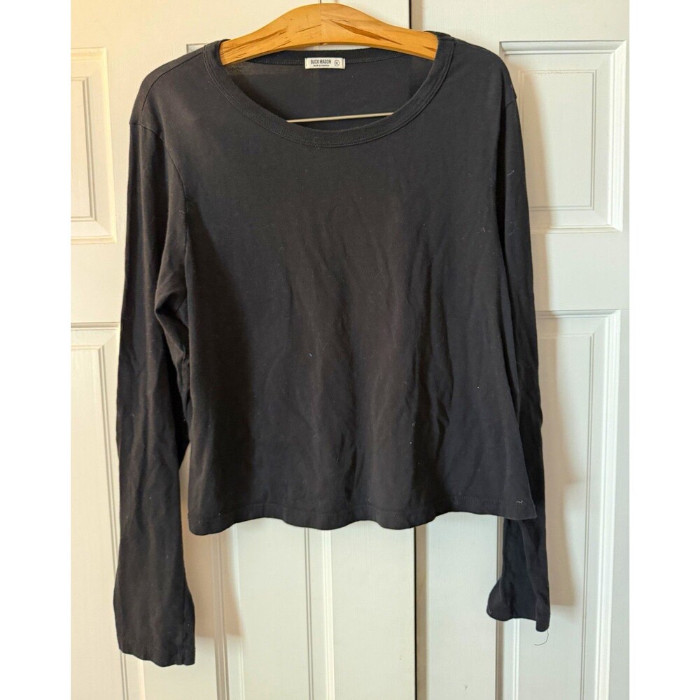 Buck Mason Boxy Long Sleeve Crop T-Shirt Womens XL Black Cotton USA BW11189